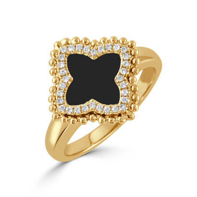 18K Yellow Gold Black Onyx Byzantine Fashion Ring