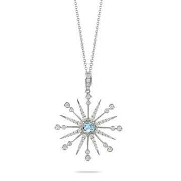 18K White Gold Sky Blue Topaz & Diamond Snowflake Necklace