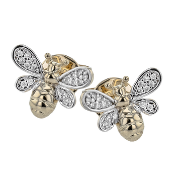 14K Yellow & White Gold Diamond Bee Earrings