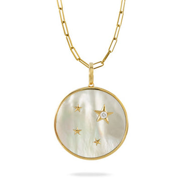 18K Yellow Gold Mother Of Pearl Diamond Necklace