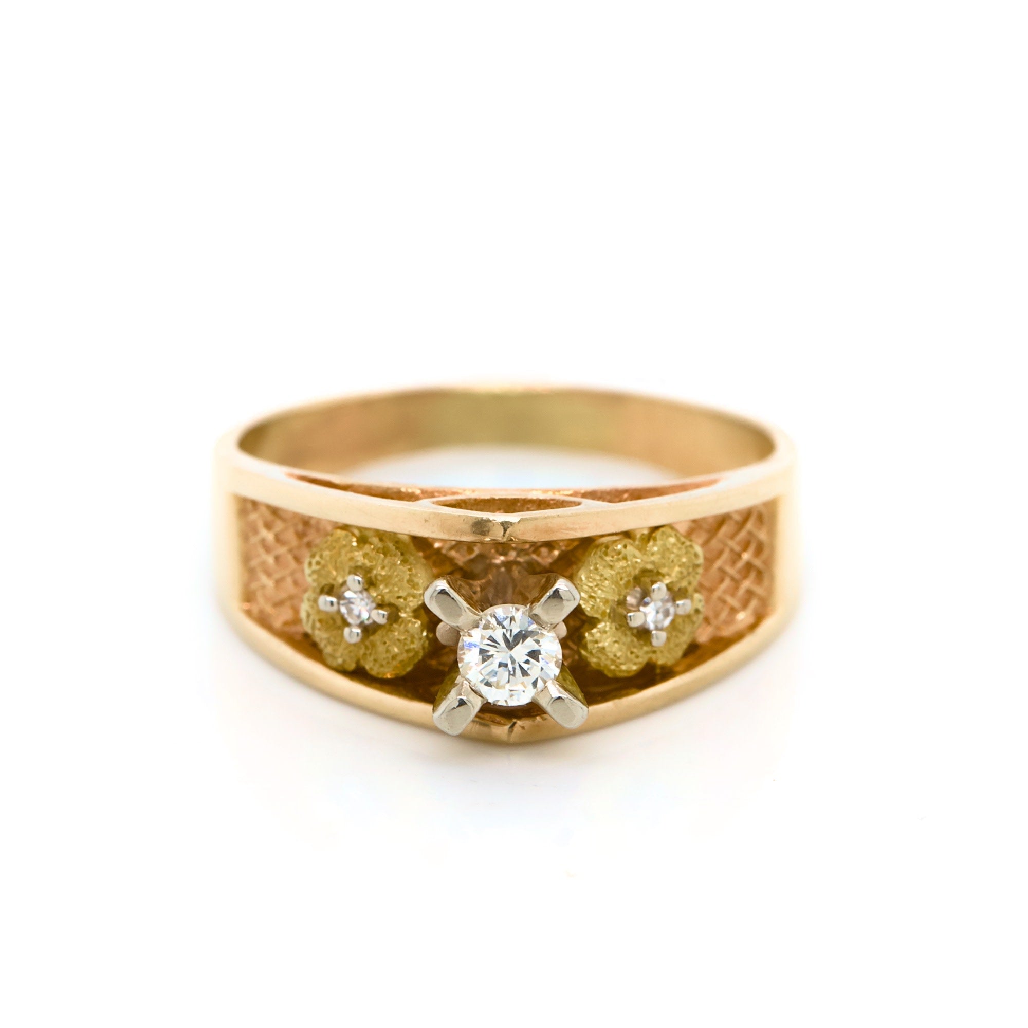 Diamond Flower & Honeycomb Fashion Ring