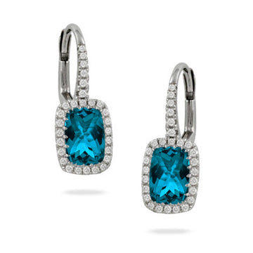 18K White Gold Diamond & London Blue Topaz Earrings
