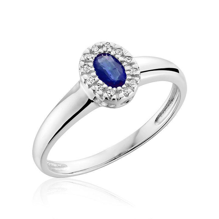RNB 10K WHITE GOLD BLUE SAPPHIRE DIAMOND HALO ENGAGEMENT RING - Appelt's Diamonds