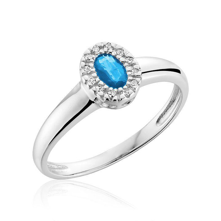 10K WHITE GOLD BLUE TOPAZ DIAMOND HALO ENGAGEMENT RING - Appelt's Diamonds
