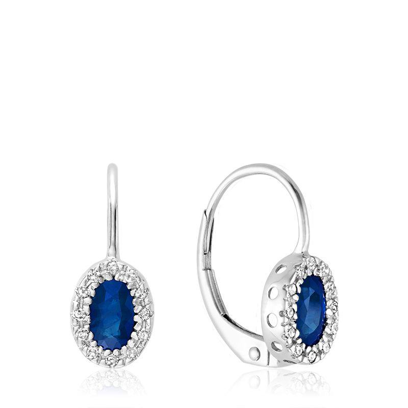 RNB 10KW WHITE GOLD BLUE SAPPHIRE DIAMOND HALO EARRINGS - Appelt's Diamonds