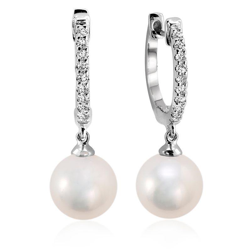 RNB 10K GOLD WHITE PEARL 0.12CTW DIAMOND DROP EARRINGS - Appelt's Diamonds