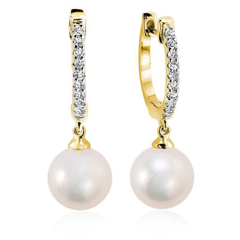 RNB 10K GOLD WHITE PEARL 0.12CTW DIAMOND DROP EARRINGS - Appelt's Diamonds