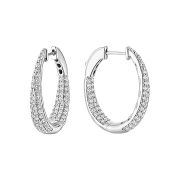 14k White Gold Inside out Pave Diamond Hoop Earrings