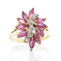 14k Yellow & White Gold Fuchsia Pink & Diamond Fashion Ring