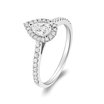 14k Gold Pear Diamond Halo Engagement Ring