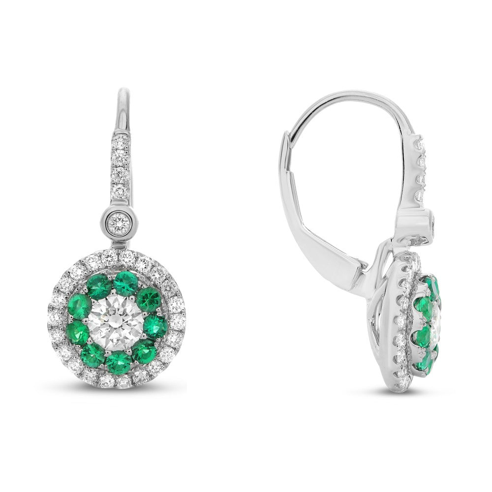 14k White Gold Diamond & Emerald Drop Earrings