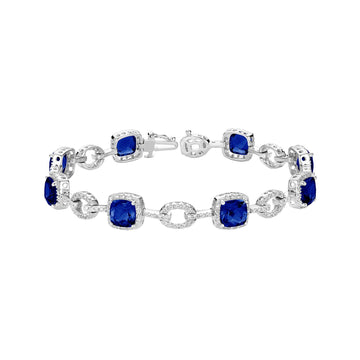 14k White Gold Created Blue Sapphire & Diamond Bracelet