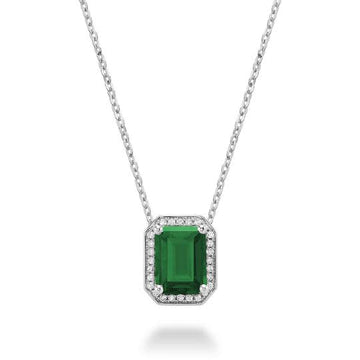 10k White Gold Simulated Emerald Necklace