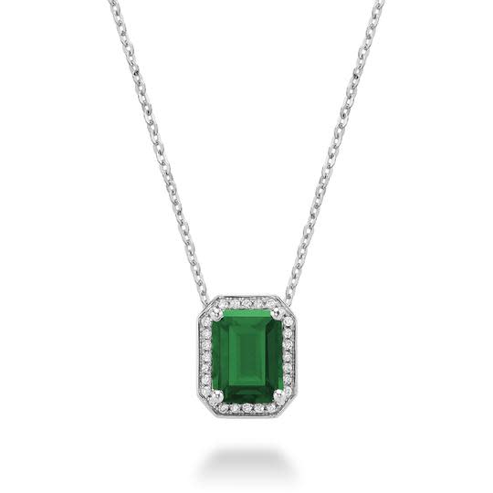 10k White Gold Simulated Emerald Necklace