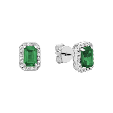 10k White Gold & Colour Stone Emerald Cut Stud Earrings