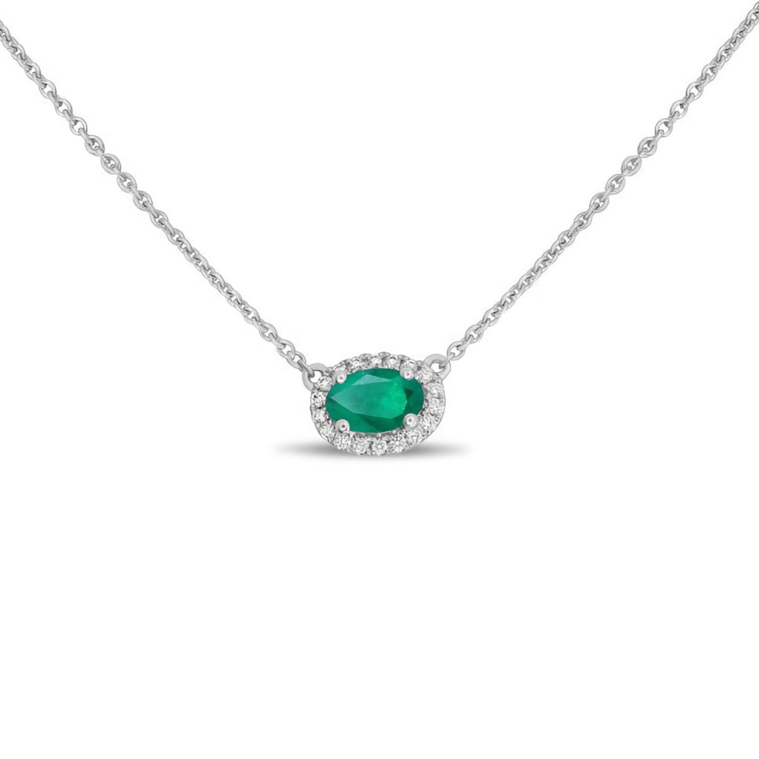 18k White Gold Diamond & Emerald Necklace