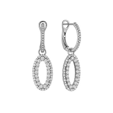14k White Gold Diamond Hoop & Dangle Earrings