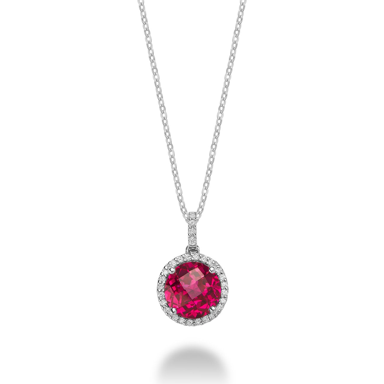 14k White Gold Diamond & Round Gemstone Necklace