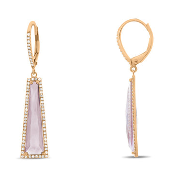 14k Rose Gold Pink Amethyst & Diamond Drop Earrings