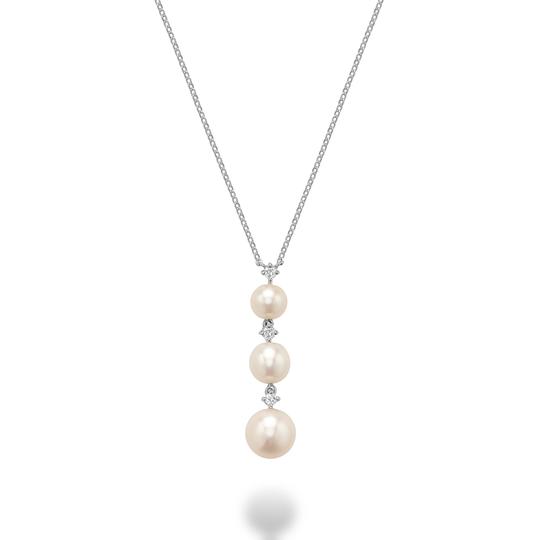 14k White Gold Pearl & Diamond Necklace