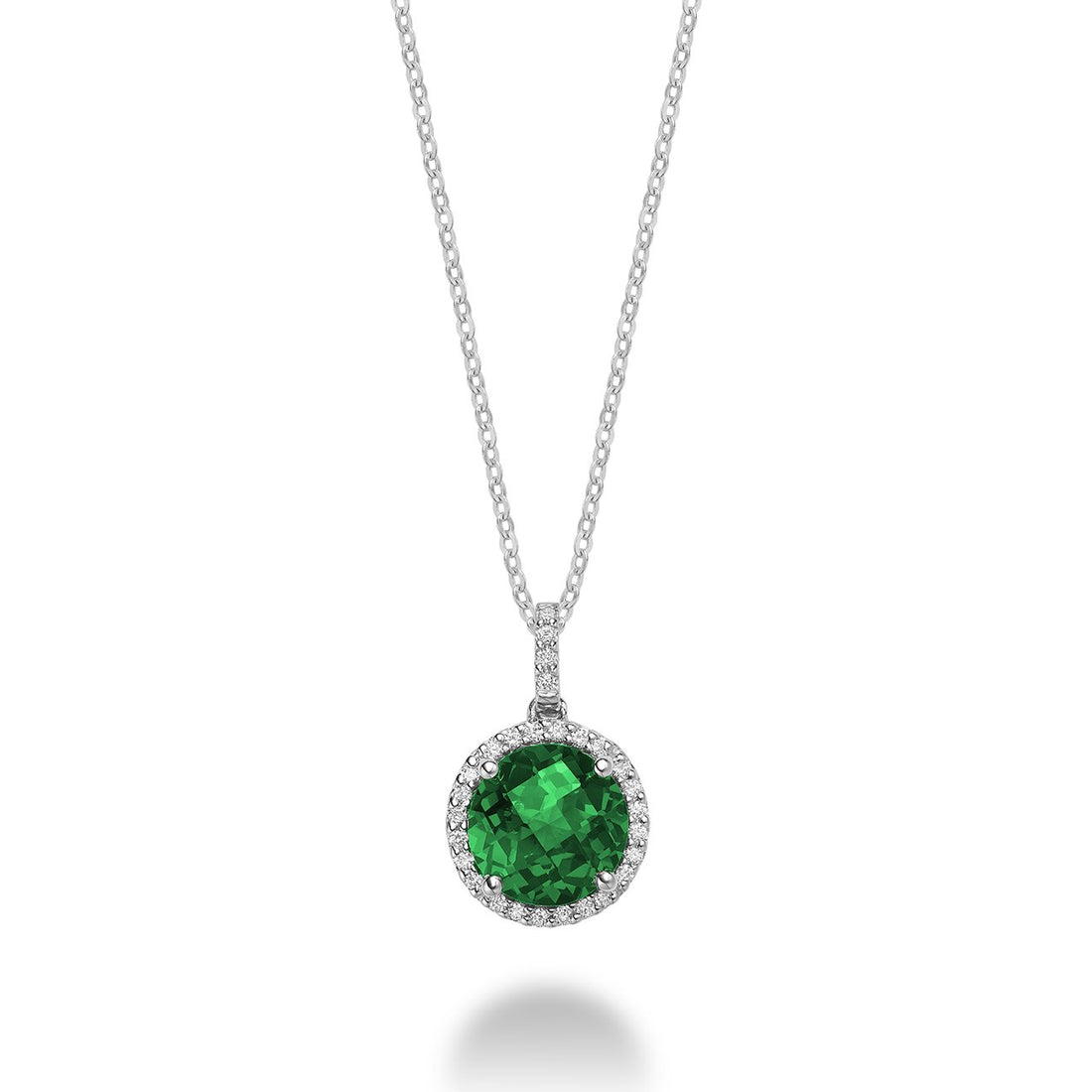 14k White Gold Diamond & Round Gemstone Necklace