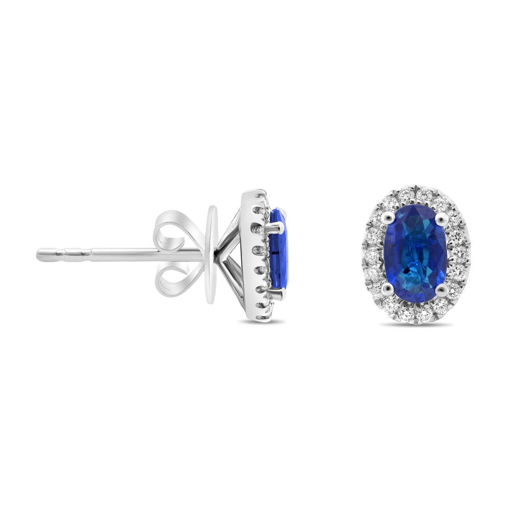 18k White Gold Diamond & Blue Sapphire Stud Earrings
