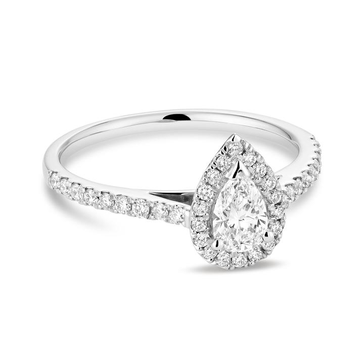 14k Gold Pear Diamond Halo Engagement Ring
