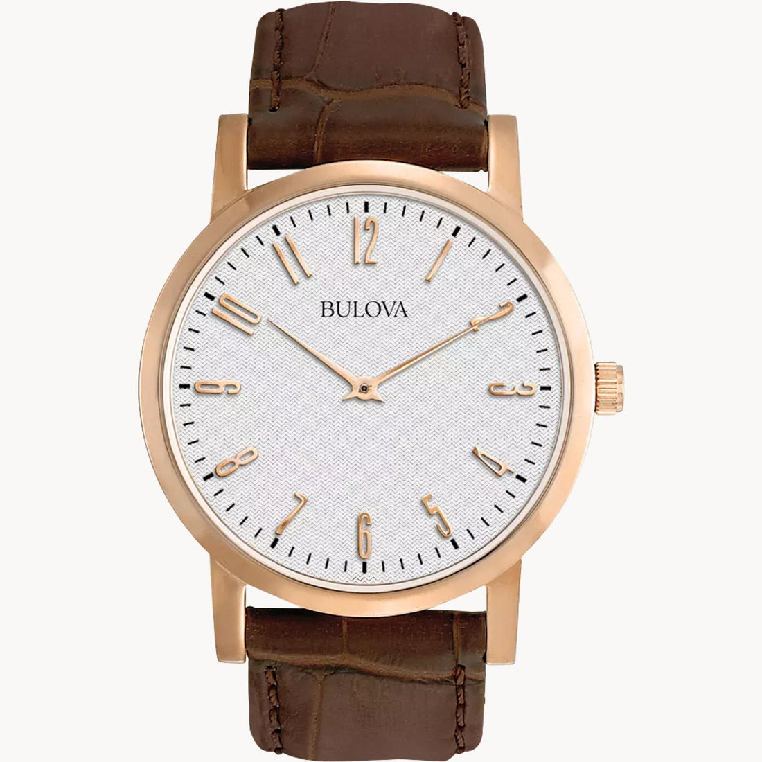 Mens White Dial Rose Gold-Tone Brown Leather Watch