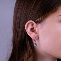 14k Gold Diamond & Blue Topaz Pear Earrings
