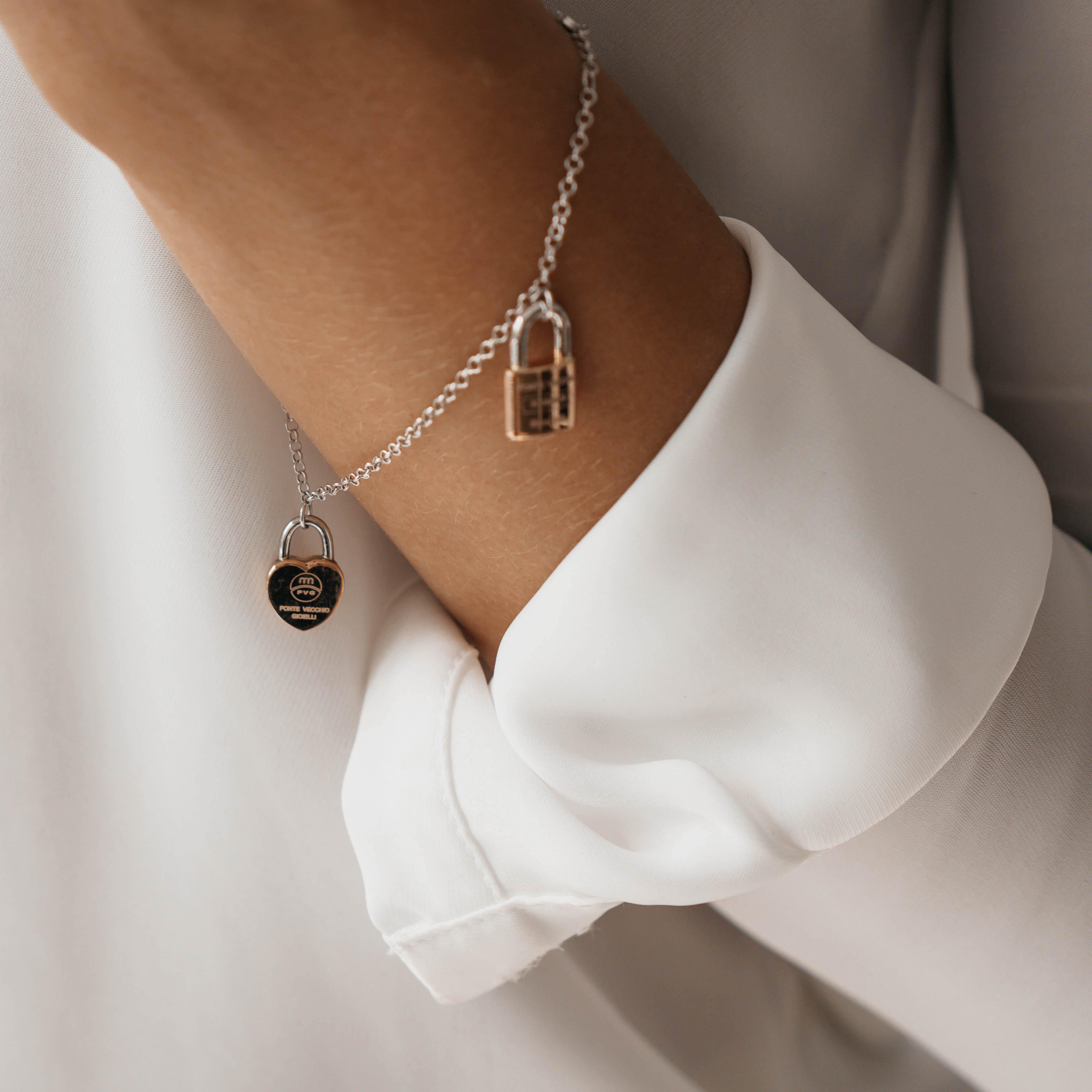 18K ROSE AND WHITE GOLD LOVE HEART LOCK BRACELET - Appelt's Diamonds