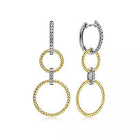 14K White & Yellow Gold Diamond Open Circle Drop Earrings