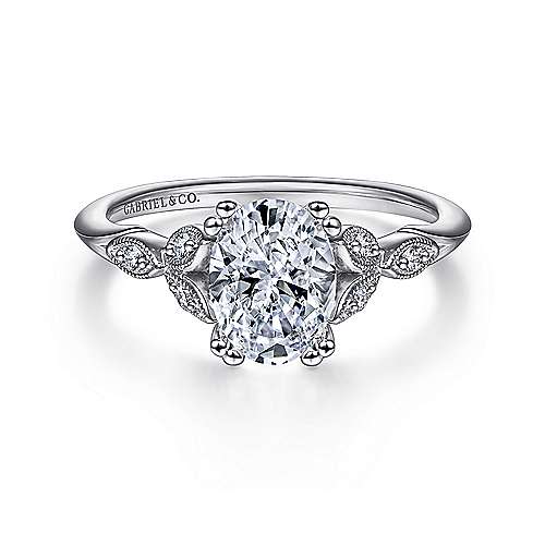 Gabriel & Co 14k White Gold Victorian Oval Engagement Ring