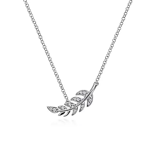 14k White Gold Leaf Diamond Necklace