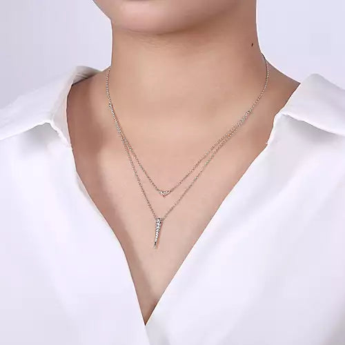 14k White Gold Double Layer Necklace