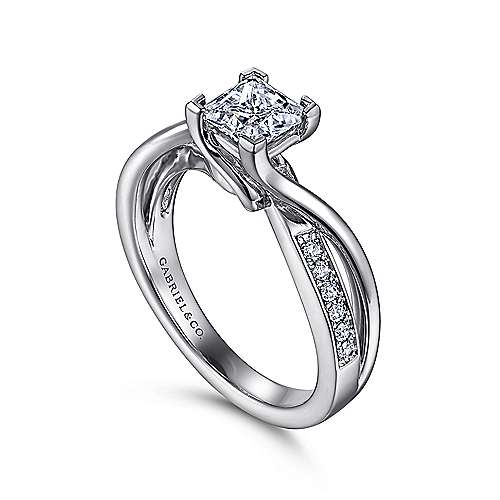 Gabriel & Co 14k White Gold Princess Cut Twist Engagement Ring