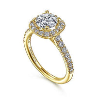 Gabriel & Co 14k Yellow Gold Cushion Shaped Halo Engagement Ring