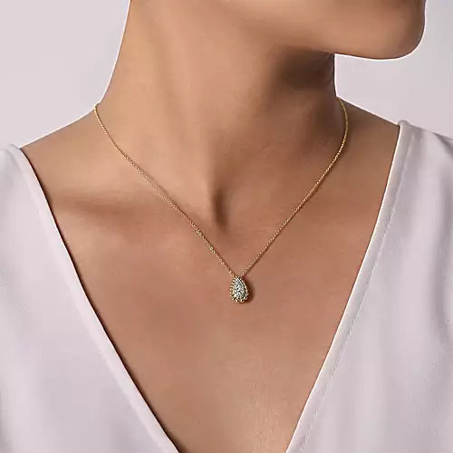 14k Yellow Gold Pave Teardrop Necklace