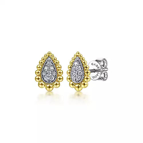 14k Yellow & White Gold Teardrop Diamond Earrings