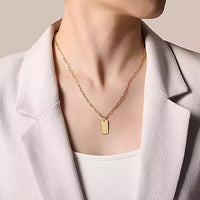 14k Yellow Gold Paperclip Dogtag Necklace