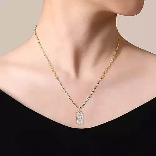 14k Yellow Gold Paperclip Dog Tag Necklace