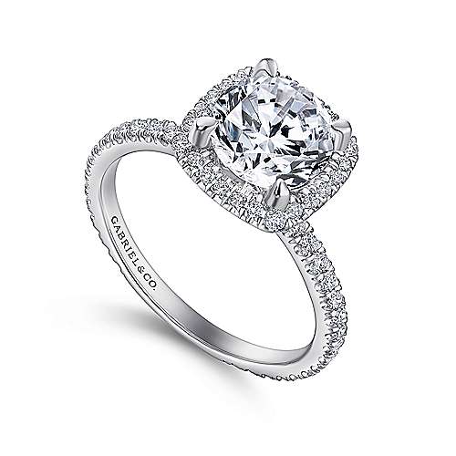 Gabriel & Co 18k White Gold Diamond Halo Engagement Ring