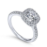 Gabriel & Co Platinum Cushion Shaped Halo Engagement Ring