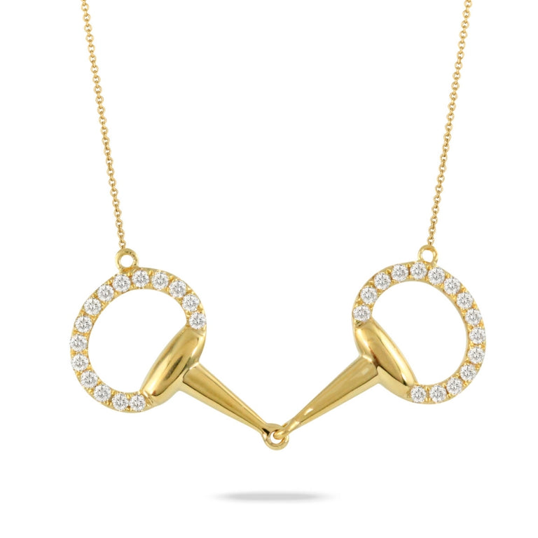 18K Yellow Gold Diamond Round Equestrian Necklace