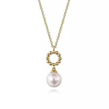 14K Yellow Gold Texture Pearl Necklace