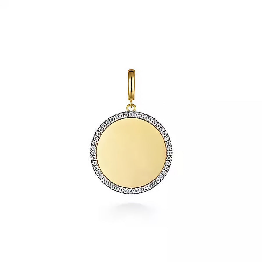 14K Yellow Gold Diamond Round Medallion Pendant