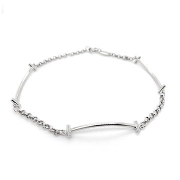 Silver Chain Link and Curved Bar Bracelet