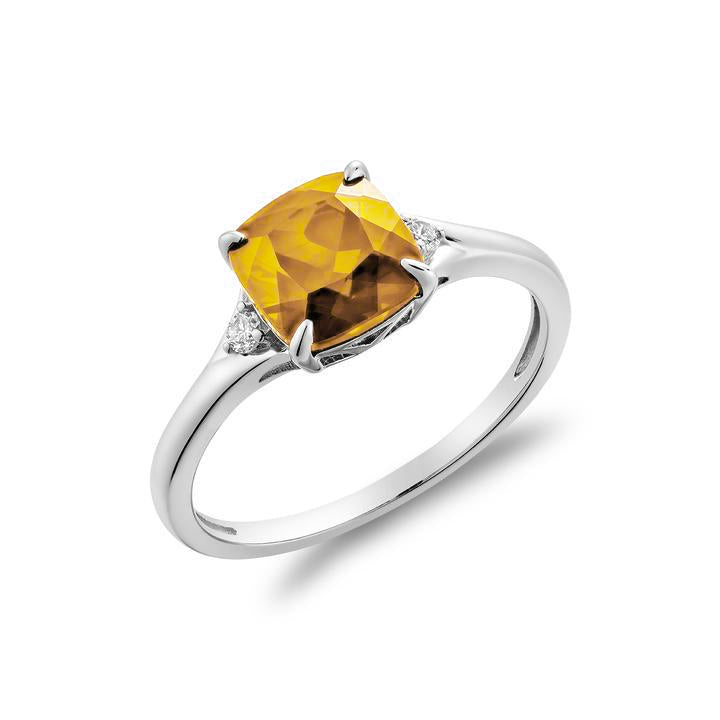 10k White Gold Diamond & Birthstone Fashion Ring