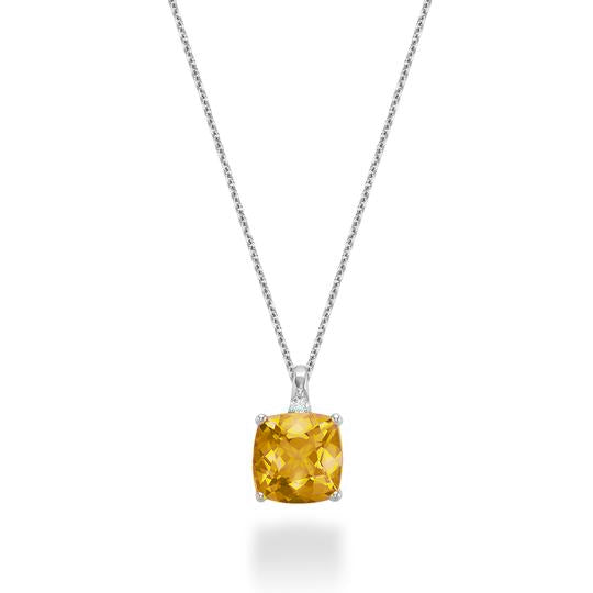 10k White Gold Diamond & Birthstone Necklace