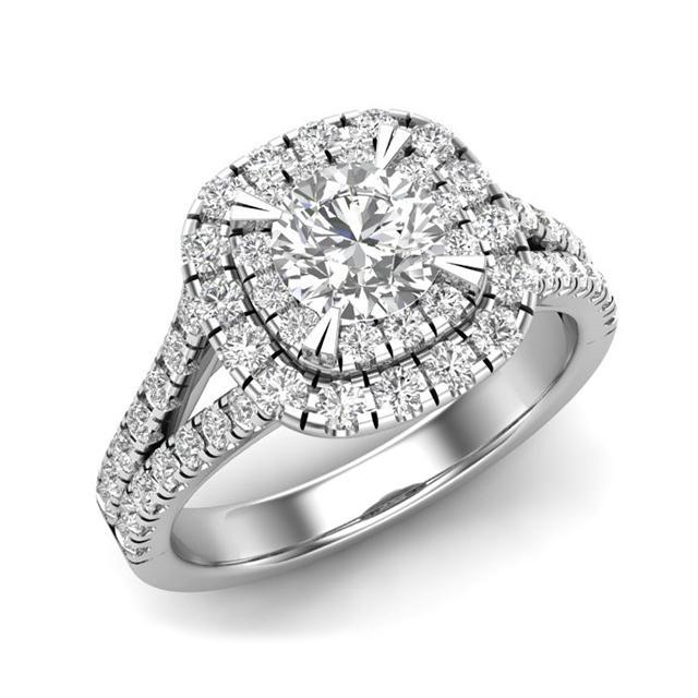 14K WHITE GOLD 0.84 ROUND DIAMOND HALO ENGAGEMENT RING - Appelt's Diamonds