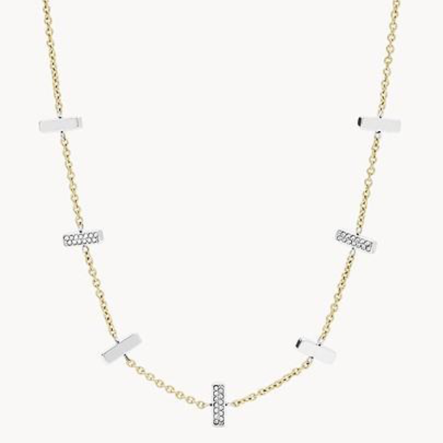 FOSSIL NECKLACE TWO TONE BAR & CZ - Appelt&